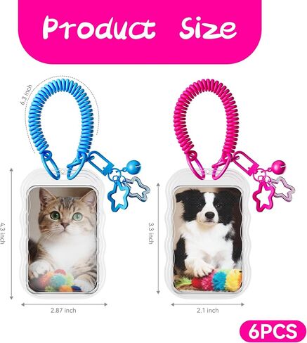 6 Pcs Photocard Holder with Spiral Lanyard and Bell, Clear Hard Case for Kpop Photos, ID Badge, Credit and Trading Cards, 6 Color Options for Lanyard and Star in Saudi Arabia