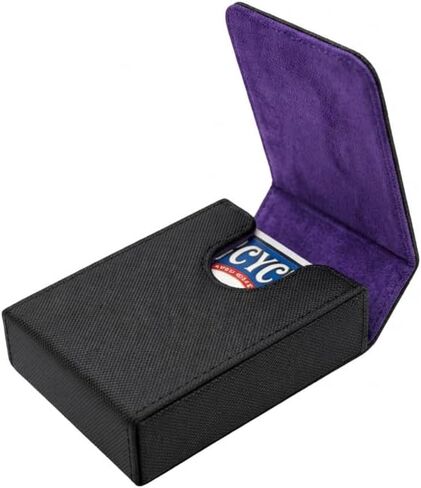 Single Deck Leather Poker Card Case – Playing Card Holder with Magnetic Closure, Fits Standard Poker Size Cards, Premium Card Protector for Travel & Game Night (Black-Purple) in Saudi Arabia