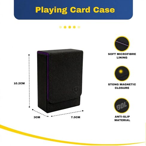 Single Deck Leather Poker Card Case – Playing Card Holder with Magnetic Closure, Fits Standard Poker Size Cards, Premium Card Protector for Travel & Game Night (Black-Purple) in Saudi Arabia