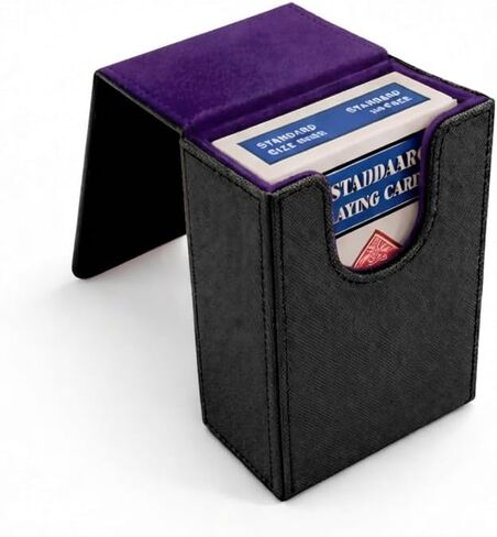 Single Deck Leather Poker Card Case – Playing Card Holder with Magnetic Closure, Fits Standard Poker Size Cards, Premium Card Protector for Travel & Game Night (Black-Purple) in Saudi Arabia