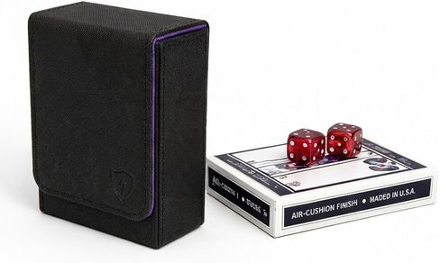 Single Deck Leather Poker Card Case – Playing Card Holder with Magnetic Closure, Fits Standard Poker Size Cards, Premium Card Protector for Travel & Game Night (Black-Purple) in Saudi Arabia
