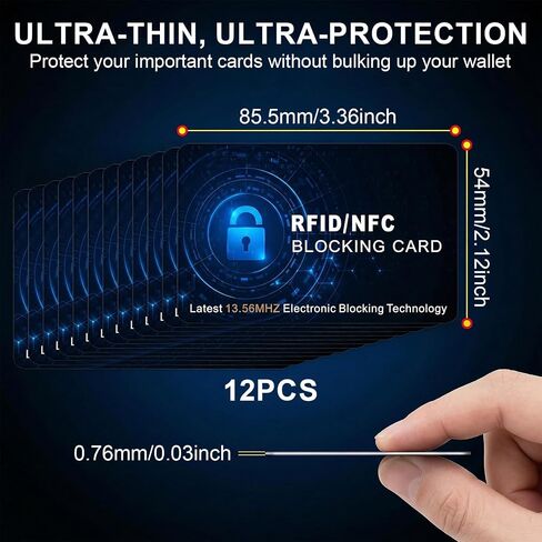 12 Pack RFID Blocking Card, Bank Debit Credit Card Protector, NFC Blocker for Wallet Protection 99.9% Shielding (13.56mhz) Stops Contactless Payment Theft in Saudi Arabia