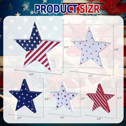 4th of July Decorations Wooden Star Set of 5, Patriotic Memorial Day Independence Day Veterans Day Labor Day Tiered Tray Decor, Red White and Blue Tabletop Americana Home Office Decor (Star) in Saudi Arabia