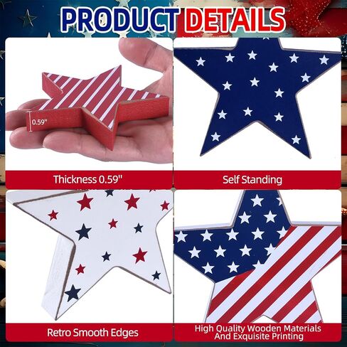 4th of July Decorations Wooden Star Set of 5, Patriotic Memorial Day Independence Day Veterans Day Labor Day Tiered Tray Decor, Red White and Blue Tabletop Americana Home Office Decor (Star) in Saudi Arabia