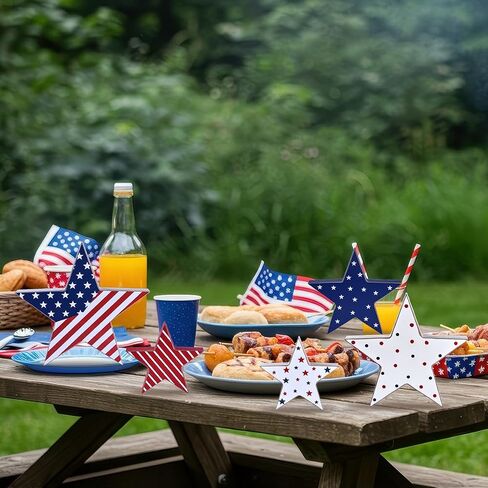 4th of July Decorations Wooden Star Set of 5, Patriotic Memorial Day Independence Day Veterans Day Labor Day Tiered Tray Decor, Red White and Blue Tabletop Americana Home Office Decor (Star) in Saudi Arabia