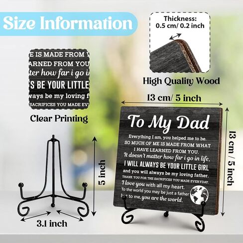 Thank You Gifts for Dad from Daughter, Father's Day Thanksgiving Birthday Gifts for Dad Daddy, To My Dad Wooden Sign with Stand, Home Office Desk Decor Presents for Dads, 5" x 5"-B12 in Saudi Arabia