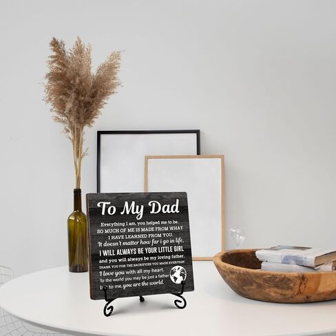 Thank You Gifts for Dad from Daughter, Father's Day Thanksgiving Birthday Gifts for Dad Daddy, To My Dad Wooden Sign with Stand, Home Office Desk Decor Presents for Dads, 5" x 5"-B12 in Saudi Arabia