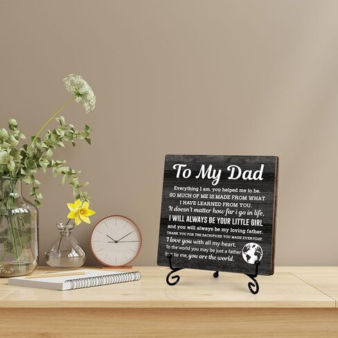 Thank You Gifts for Dad from Daughter, Father's Day Thanksgiving Birthday Gifts for Dad Daddy, To My Dad Wooden Sign with Stand, Home Office Desk Decor Presents for Dads, 5" x 5"-B12 in Saudi Arabia