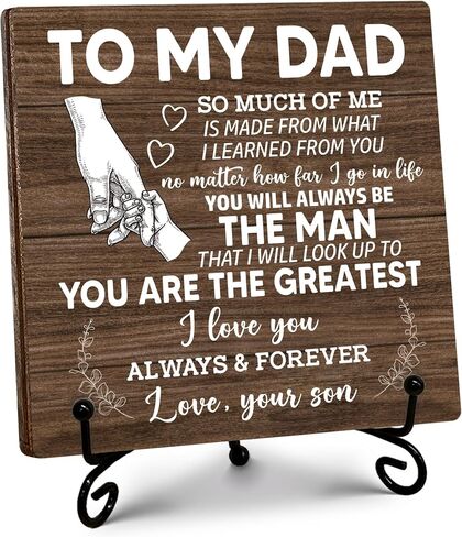 Thank You Gifts for Dad from Daughter, Father's Day Thanksgiving Birthday Gifts for Dad Daddy, To My Dad Wooden Sign with Stand, Home Office Desk Decor Presents for Dads, 5" x 5"-B12 in Saudi Arabia