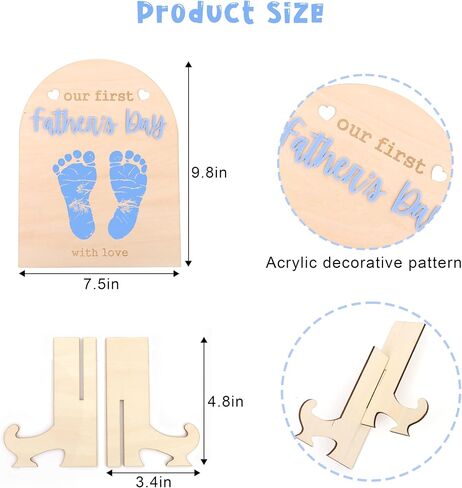 Our First Fathers Day Wood Sign - Dad Wood Board Milestone Craft, Fathers Day Footprint keepsake, Blue Fathers Day Wood Sign Plaque With Stands, Fathers Day Photo Prop Decorations in Kuwait