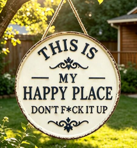 This Is My Happy Place Don’t F*ck It Up Sign – 12 * 12in Funny Decorative Metal Sign for Home, Garden or Bar, Rusty Vintage Happy Place Sign for Wall, Indoor/Outdoor Rural Farm Decor in Kuwait