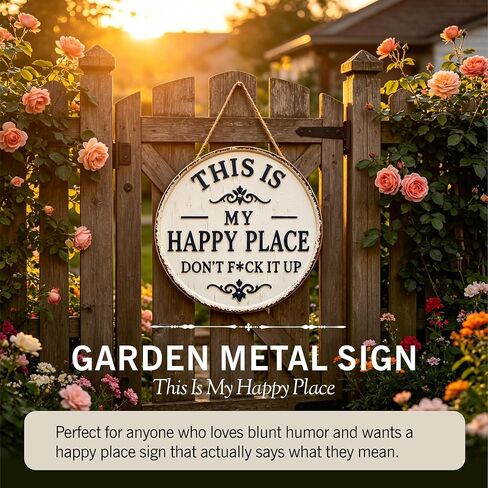 This Is My Happy Place Don’t F*ck It Up Sign – 12 * 12in Funny Decorative Metal Sign for Home, Garden or Bar, Rusty Vintage Happy Place Sign for Wall, Indoor/Outdoor Rural Farm Decor in Kuwait