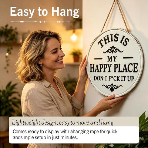 This Is My Happy Place Don’t F*ck It Up Sign – 12 * 12in Funny Decorative Metal Sign for Home, Garden or Bar, Rusty Vintage Happy Place Sign for Wall, Indoor/Outdoor Rural Farm Decor in Kuwait