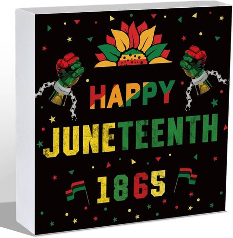 ديكورات Juneteenth Juneteenth 1865 علامة الموسم الداخلي، صندوق خشبي ريفي خشبي للمنزل وغرفة الحمام ورف المكتب وديكور المنزل وهدايا دافئة 5.9 × 5.9 بوصة in Kuwait