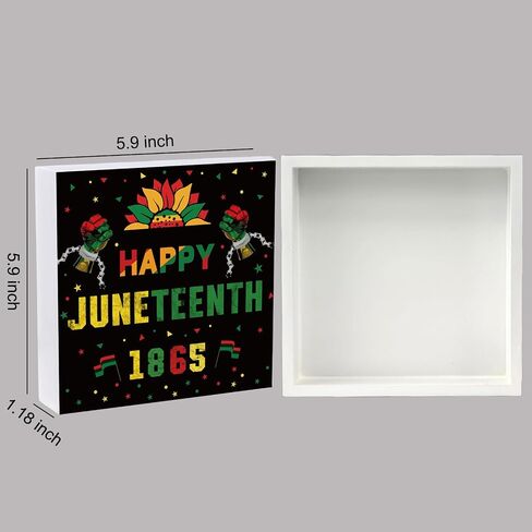 ديكورات Juneteenth Juneteenth 1865 علامة الموسم الداخلي، صندوق خشبي ريفي خشبي للمنزل وغرفة الحمام ورف المكتب وديكور المنزل وهدايا دافئة 5.9 × 5.9 بوصة in Kuwait