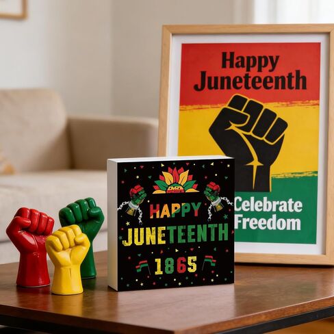 ديكورات Juneteenth Juneteenth 1865 علامة الموسم الداخلي، صندوق خشبي ريفي خشبي للمنزل وغرفة الحمام ورف المكتب وديكور المنزل وهدايا دافئة 5.9 × 5.9 بوصة in Kuwait