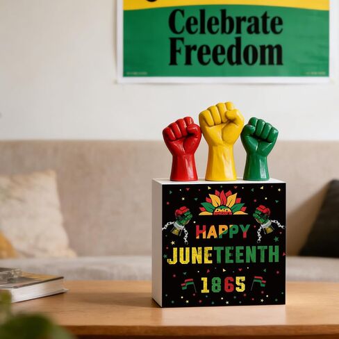 ديكورات Juneteenth Juneteenth 1865 علامة الموسم الداخلي، صندوق خشبي ريفي خشبي للمنزل وغرفة الحمام ورف المكتب وديكور المنزل وهدايا دافئة 5.9 × 5.9 بوصة in Kuwait