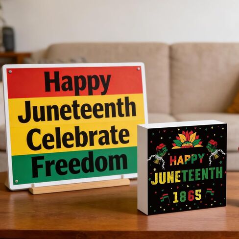 ديكورات Juneteenth Juneteenth 1865 علامة الموسم الداخلي، صندوق خشبي ريفي خشبي للمنزل وغرفة الحمام ورف المكتب وديكور المنزل وهدايا دافئة 5.9 × 5.9 بوصة in Kuwait