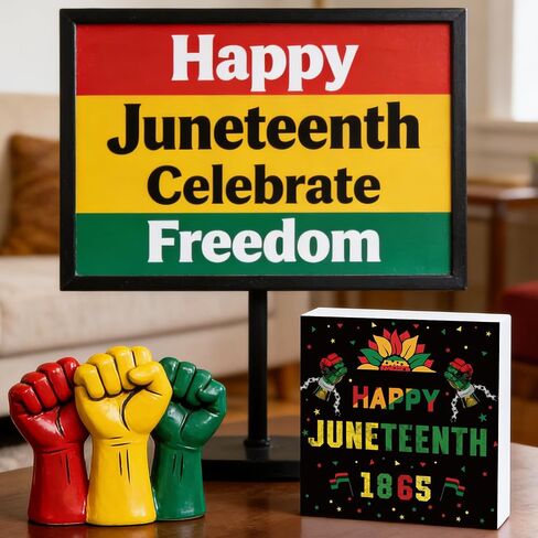 ديكورات Juneteenth Juneteenth 1865 علامة الموسم الداخلي، صندوق خشبي ريفي خشبي للمنزل وغرفة الحمام ورف المكتب وديكور المنزل وهدايا دافئة 5.9 × 5.9 بوصة in Kuwait