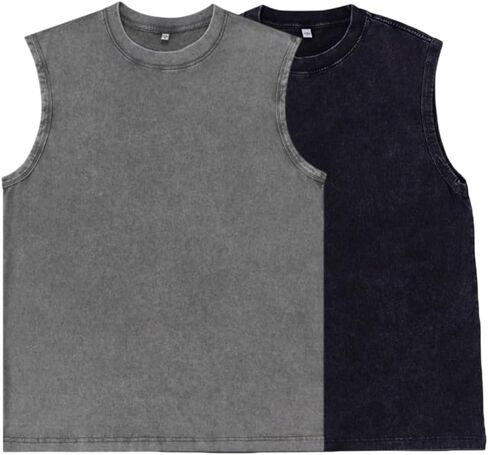 Men's Vintage Acid Wash Workout Tank Top Cotton Muscle Shirt Loose Fit Gym Tee in Saudi Arabia