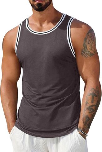 Tank Tops Men Slim Gym Sleeveless Muscle Tank Cotton Knit Lightweight Moisture-Wicking Breathable for Daily Training in Kuwait