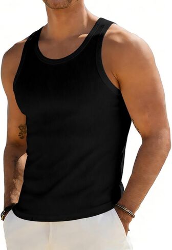 Tank Tops Men Slim Gym Sleeveless Muscle Tank Cotton Knit Lightweight Moisture-Wicking Breathable for Daily Training in Kuwait