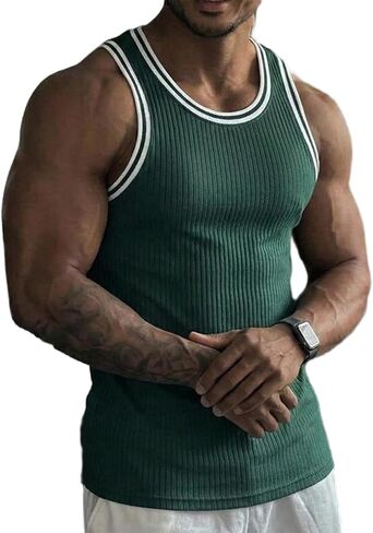 Tank Tops Men Slim Gym Sleeveless Muscle Tank Cotton Knit Lightweight Moisture-Wicking Breathable for Daily Training in Kuwait