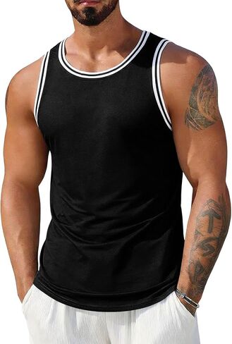 Tank Tops Men Slim Gym Sleeveless Muscle Tank Cotton Knit Lightweight Moisture-Wicking Breathable for Daily Training in Kuwait