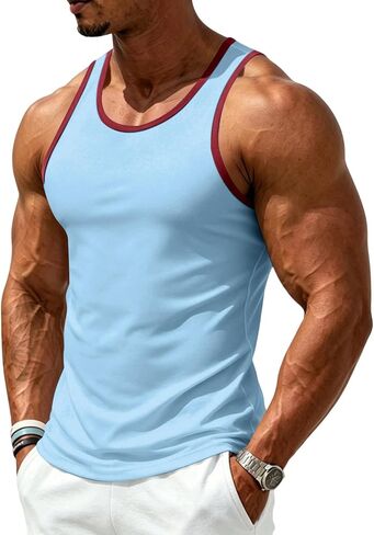 Tank Tops Men Slim Gym Sleeveless Muscle Tank Cotton Knit Lightweight Moisture-Wicking Breathable for Daily Training in Kuwait