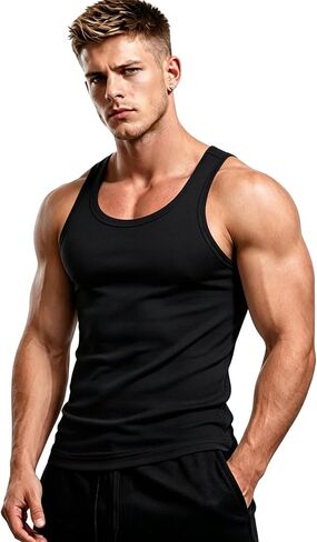 Tank Tops Men Slim Gym Sleeveless Muscle Tank Cotton Knit Lightweight Moisture-Wicking Breathable for Daily Training in Kuwait