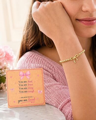 PINKDODO Always Remember You Are Loved- 14k Gold Bow Bracelet for Tween Teen Girls Young Women in Kuwait