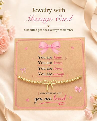 PINKDODO Always Remember You Are Loved- 14k Gold Bow Bracelet for Tween Teen Girls Young Women in Kuwait