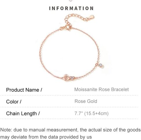 14K Gold Rose Bracelet, Moissanite Rose Bracelet - Perfect Birthday and Mother's Day Gift for Mom, Wife and Girlfriend in Kuwait