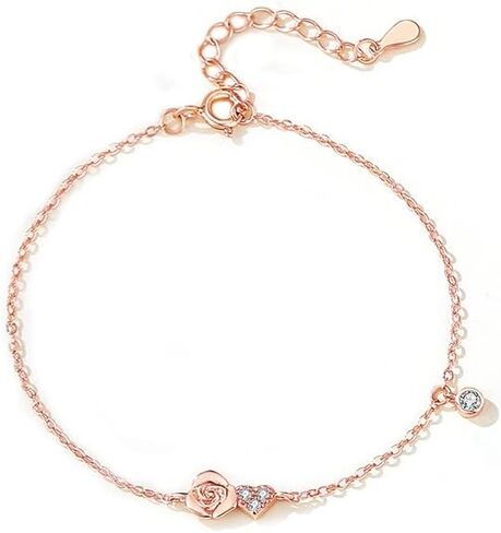 14K Gold Rose Bracelet, Moissanite Rose Bracelet - Perfect Birthday and Mother's Day Gift for Mom, Wife and Girlfriend in Kuwait