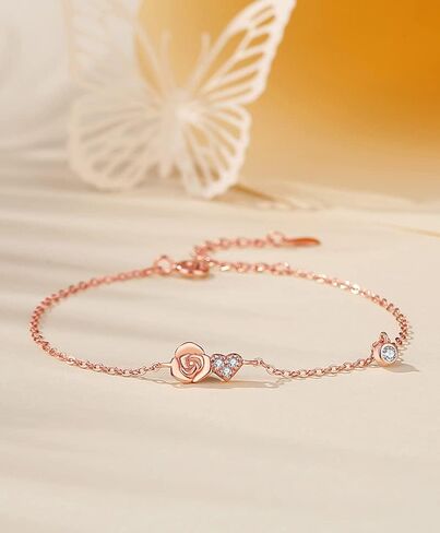 14K Gold Rose Bracelet, Moissanite Rose Bracelet - Perfect Birthday and Mother's Day Gift for Mom, Wife and Girlfriend in Kuwait