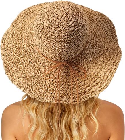 Beach Sun Straw Hats for Women, Floppy Summer Straw Hats, Foldable Packable Roll up Cap Tan in Saudi Arabia