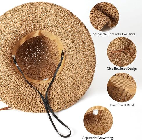 Beach Sun Straw Hats for Women, Floppy Summer Straw Hats, Foldable Packable Roll up Cap Tan in Saudi Arabia