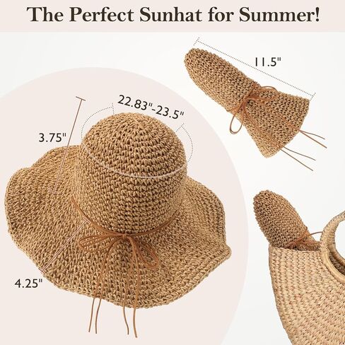 Beach Sun Straw Hats for Women, Floppy Summer Straw Hats, Foldable Packable Roll up Cap Tan in Saudi Arabia