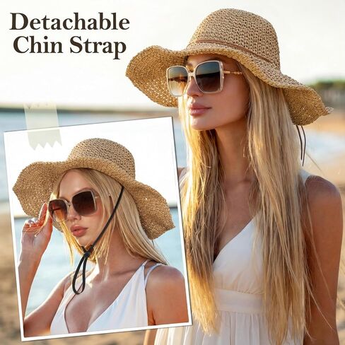 Beach Sun Straw Hats for Women, Floppy Summer Straw Hats, Foldable Packable Roll up Cap Tan in Saudi Arabia