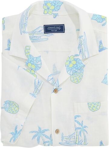 قميص Vineyard Vines الرجالي من Tropical Airways Seabreeze الكتان رايون بأكمام قصيرة in Kuwait