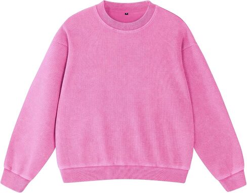 FAIABLE Crewneck Sweatshirts Women Waffle Oversized Sweatshirt for Women Acid Wash Fashion Pullover Hoodies Tops 2026 Spring in Kuwait