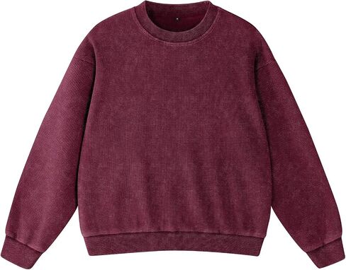 FAIABLE Crewneck Sweatshirts Women Waffle Oversized Sweatshirt for Women Acid Wash Fashion Pullover Hoodies Tops 2026 Spring in Kuwait