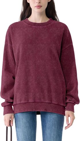 FAIABLE Crewneck Sweatshirts Women Waffle Oversized Sweatshirt for Women Acid Wash Fashion Pullover Hoodies Tops 2026 Spring in Kuwait