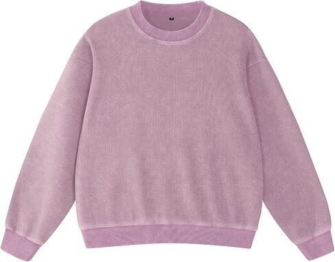 FAIABLE Crewneck Sweatshirts Women Waffle Oversized Sweatshirt for Women Acid Wash Fashion Pullover Hoodies Tops 2026 Spring in Kuwait