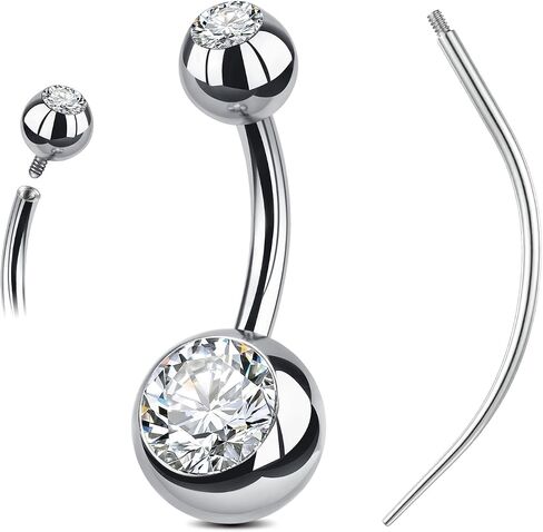 AceFun Titanium Belly button Ring,6mm 8mm 10mm 12mm 14mm 16mm Belly Button Piercing Silver Gold for Long Nails Women 1 Piece Piercing Taper 14G Solid g23 belly Rings Barbell Jewelry Curved Navel Bars in Saudi Arabia