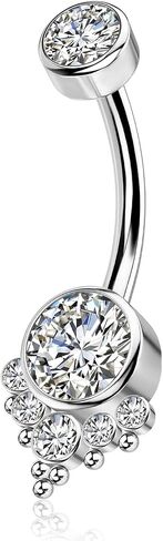 XUU Hypoallergenic Titanium Belly Button Rings, Internally Threaded 14G Curved Barbell Navel Jewelry 10mm with Cluster CZ Gemstones, Luxury Floating Styles (4 Designs) in Saudi Arabia