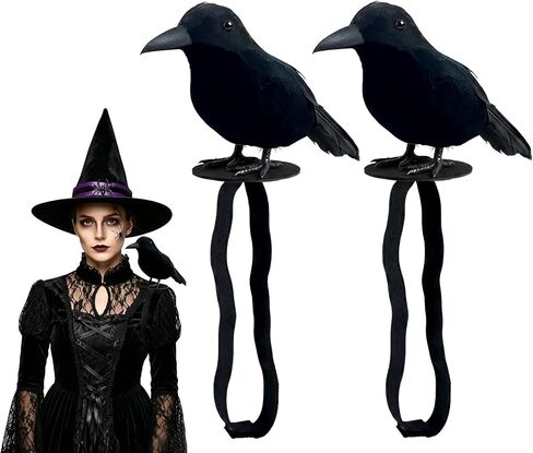 Black Feathered Crow Statue Crow on Shoulder with Elastic Strap for Outdoor Bird Props Halloween Cosplay Party in Saudi Arabia