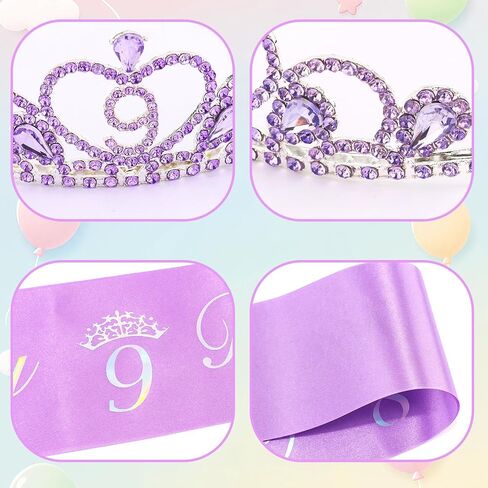 CUBACO 9th Birthday Crown Headband and Sash, 9 Year Old Girl Birthday Gifts for Purple Princess Crown, Purple Party Decorations Favors for Girls Outfit in Saudi Arabia