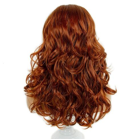 Copper Red Long Curly Beehive Wig with Red Pearl Necklace Vintage Wig with bangs for Women Costume Cosplay Fancy Dress 60s 70s Retro Wigs in Kuwait