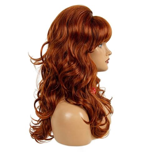 Copper Red Long Curly Beehive Wig with Red Pearl Necklace Vintage Wig with bangs for Women Costume Cosplay Fancy Dress 60s 70s Retro Wigs in Kuwait